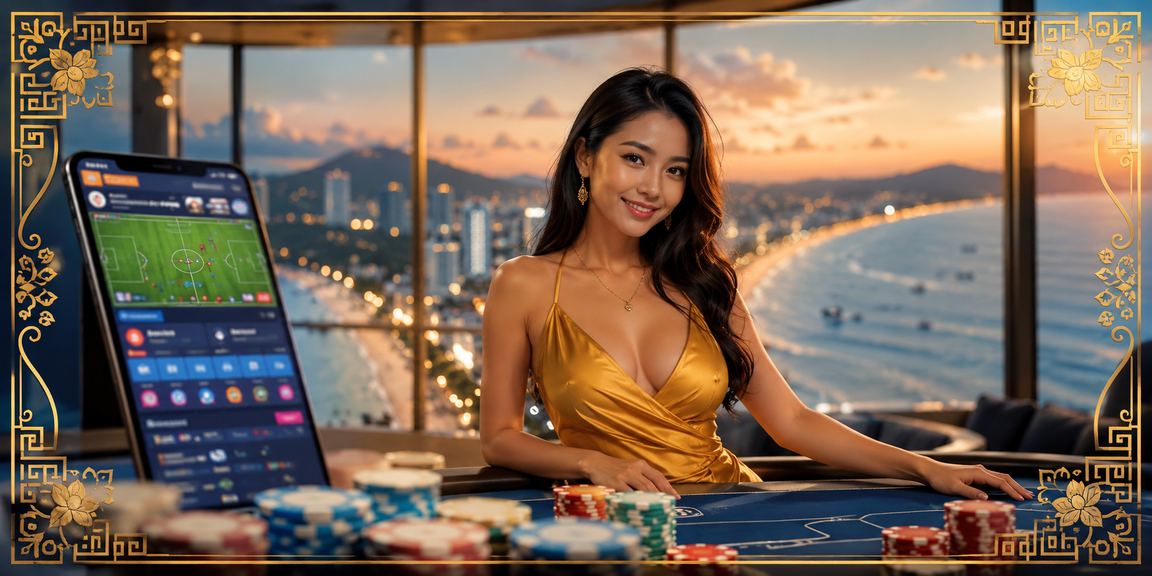 Người dùng tại bãi biển Vũng Tàu sử dụng ứng dụng casino trên điện thoại ngoài trời